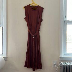 Mango belted satin slit dress medium